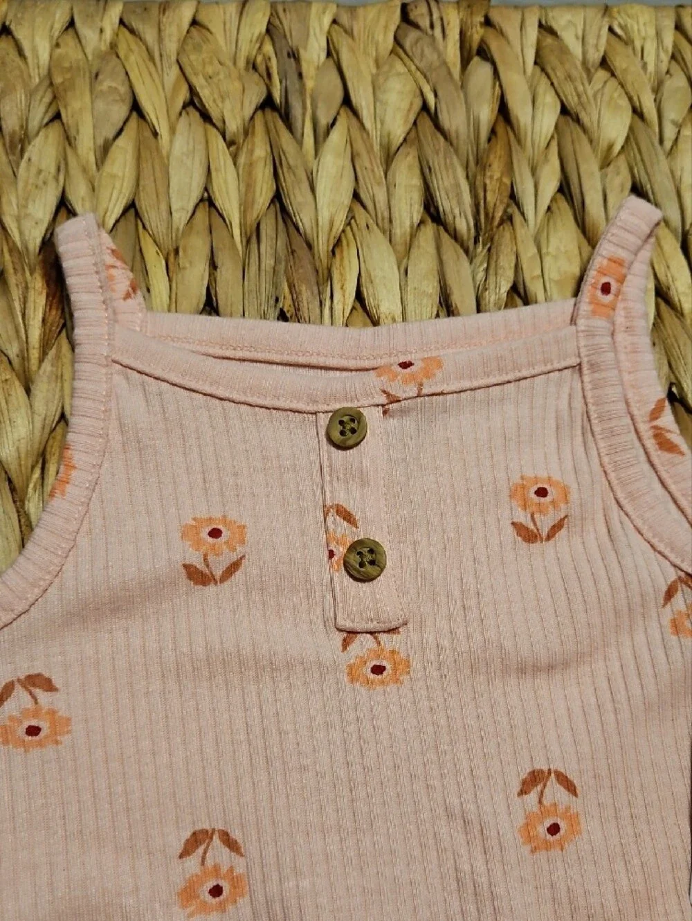 Carter's Peach Pink Floral Ribbed Tank Bodysuit & Ruffle Shorts Set